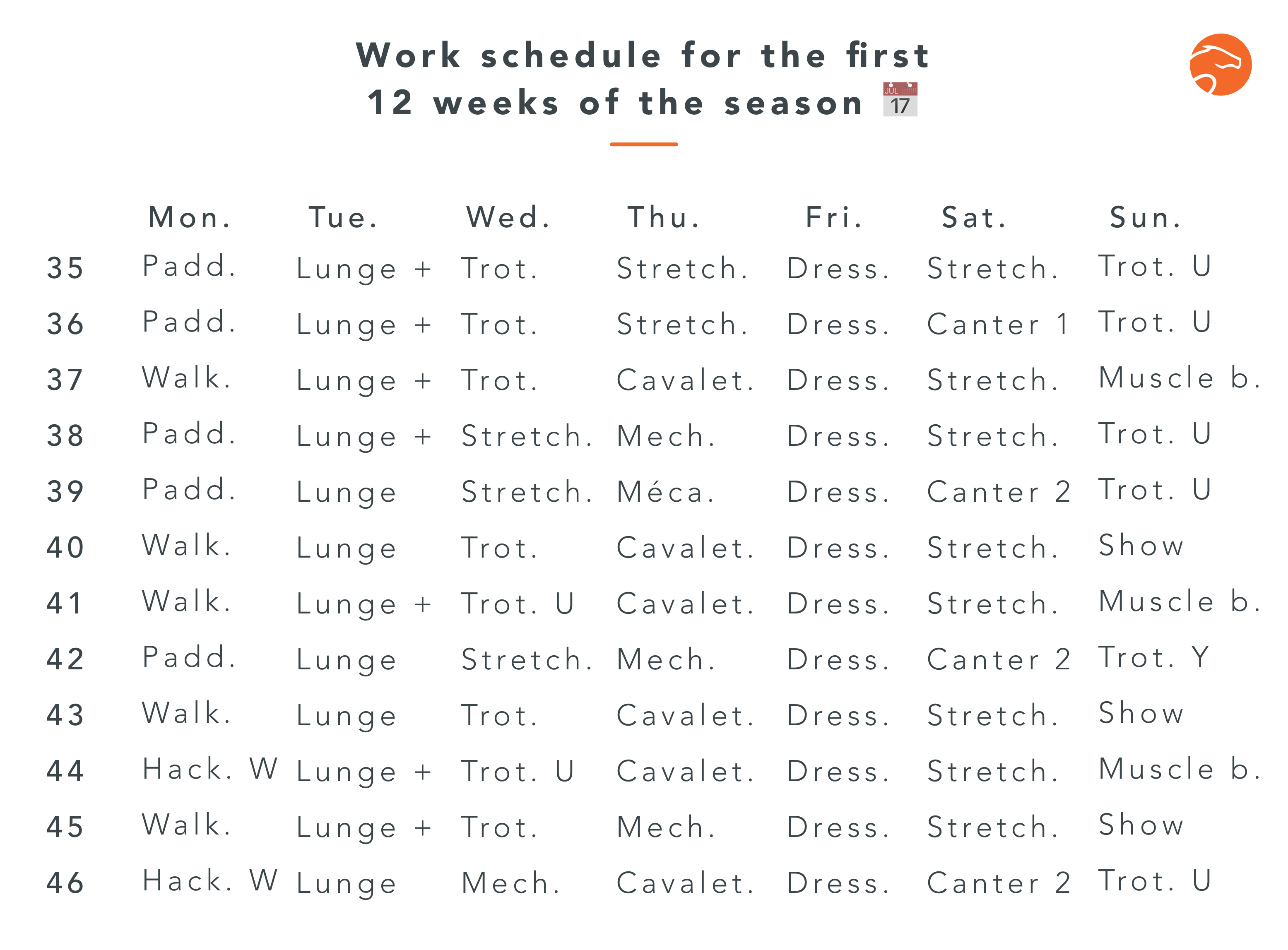 Printable Horse Training Schedule Template